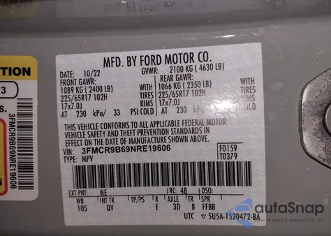 2022 Ford Bronco Sport Big Bend from USA, damaged, VIN 3FMCR9B69NRE19606